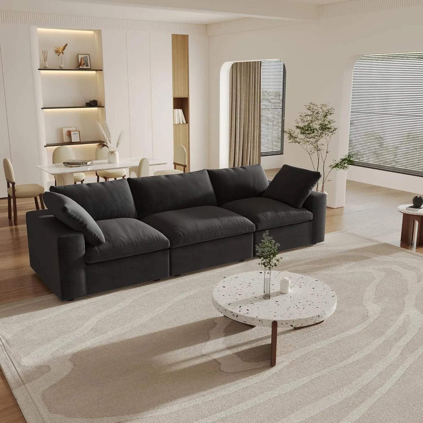 120" Black Linen Blend Modular Sofa With Toss Pillows - HomeRoots - Flyclothing LLC