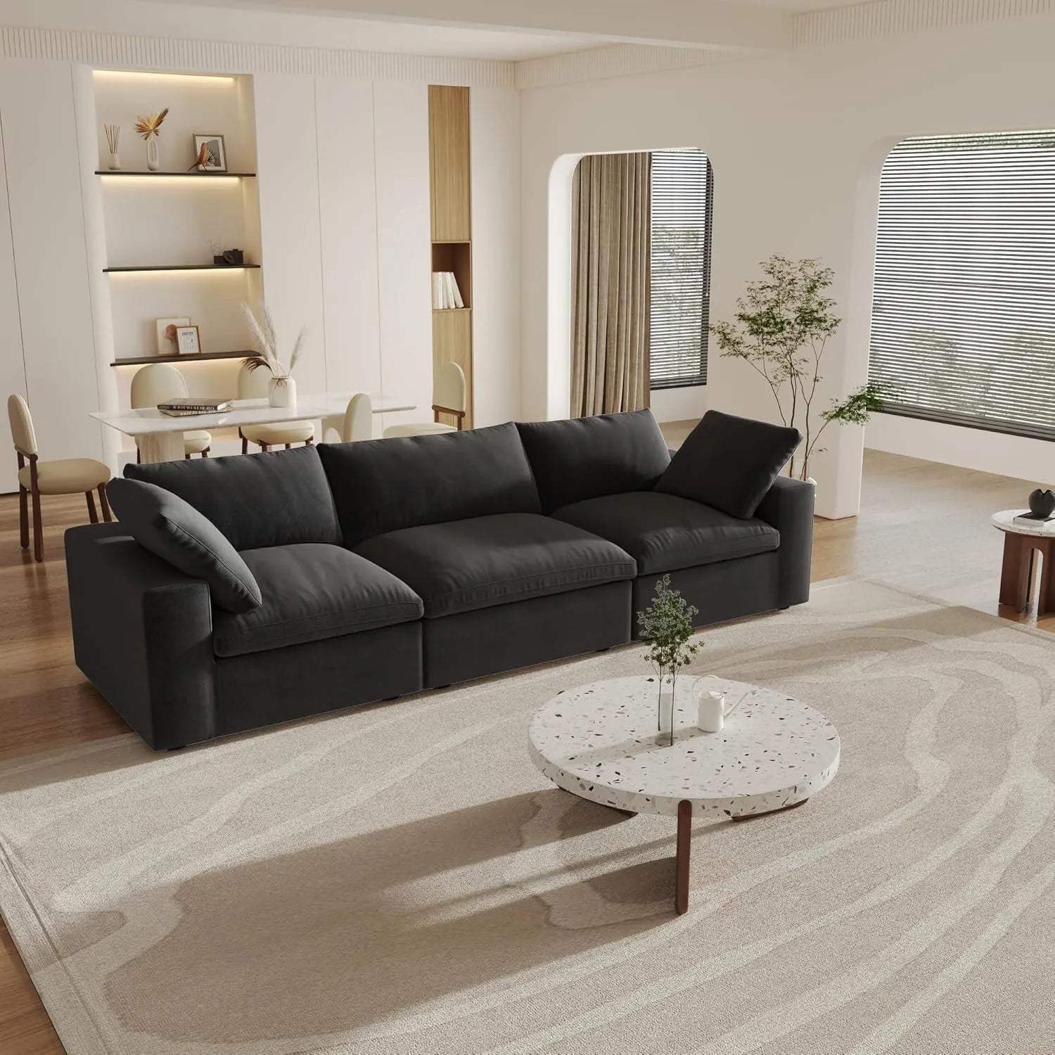 120" Black Linen Blend Modular Sofa With Toss Pillows - HomeRoots - Flyclothing LLC