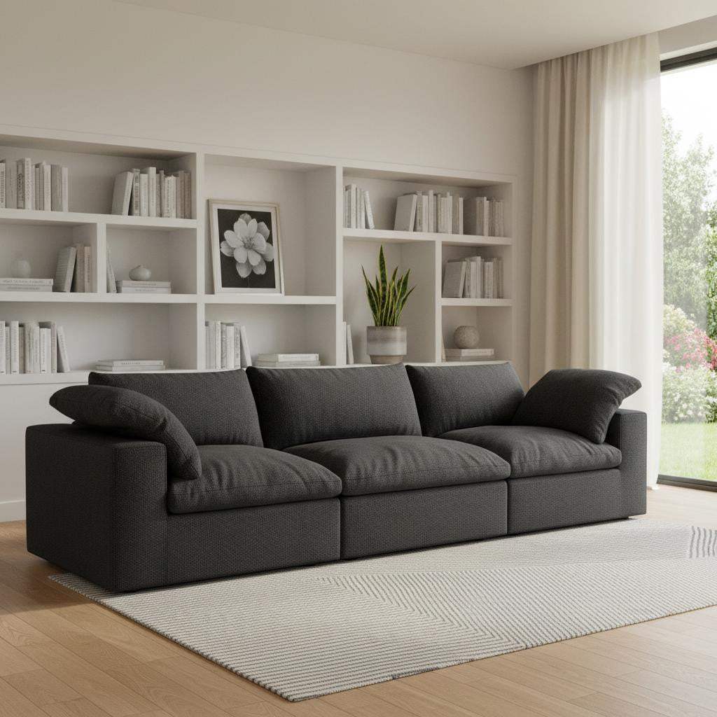 120" Black Linen Blend Modular Sofa With Toss Pillows - HomeRoots - Flyclothing LLC