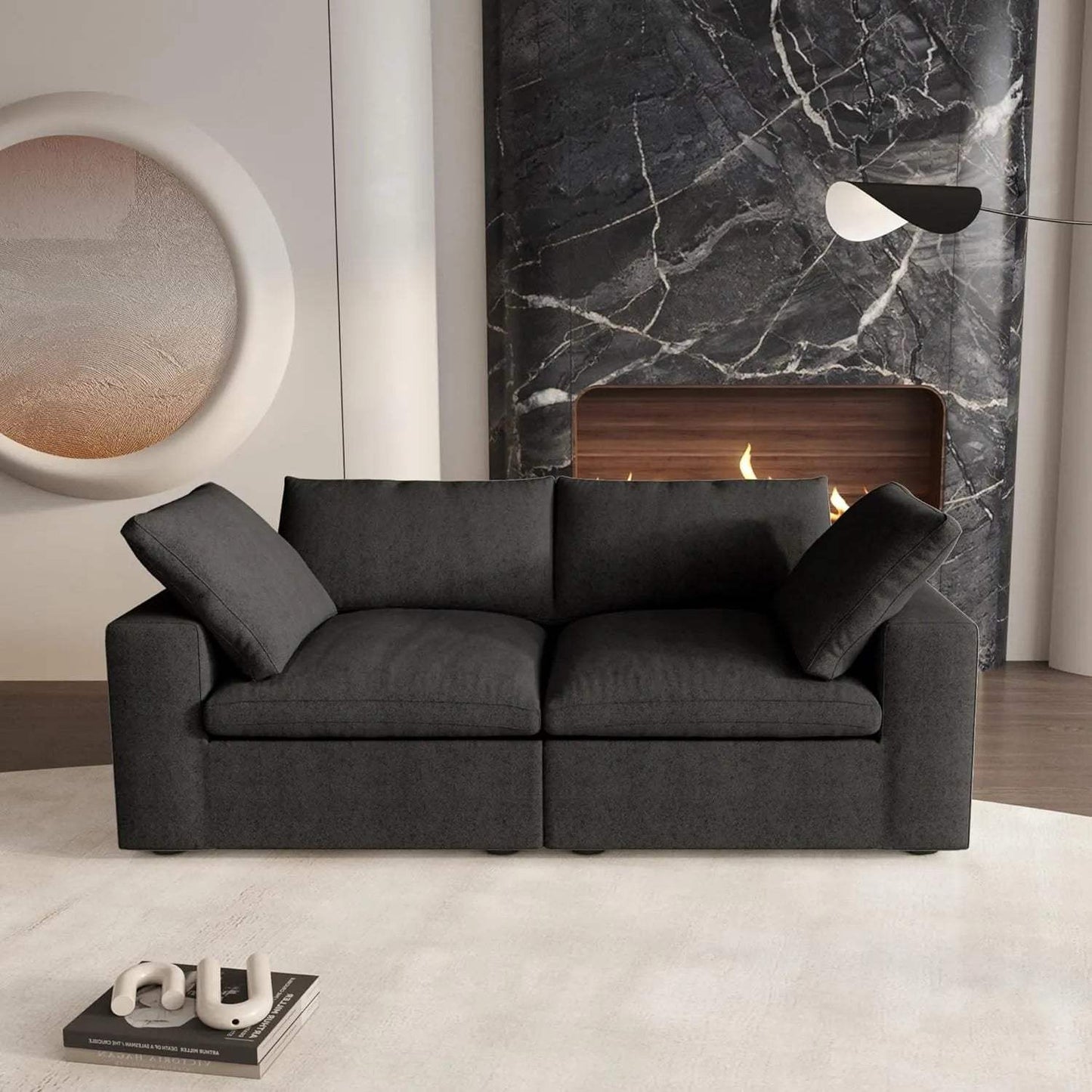 80" Black Linen Blend Modular Loveseat - HomeRoots - Flyclothing LLC