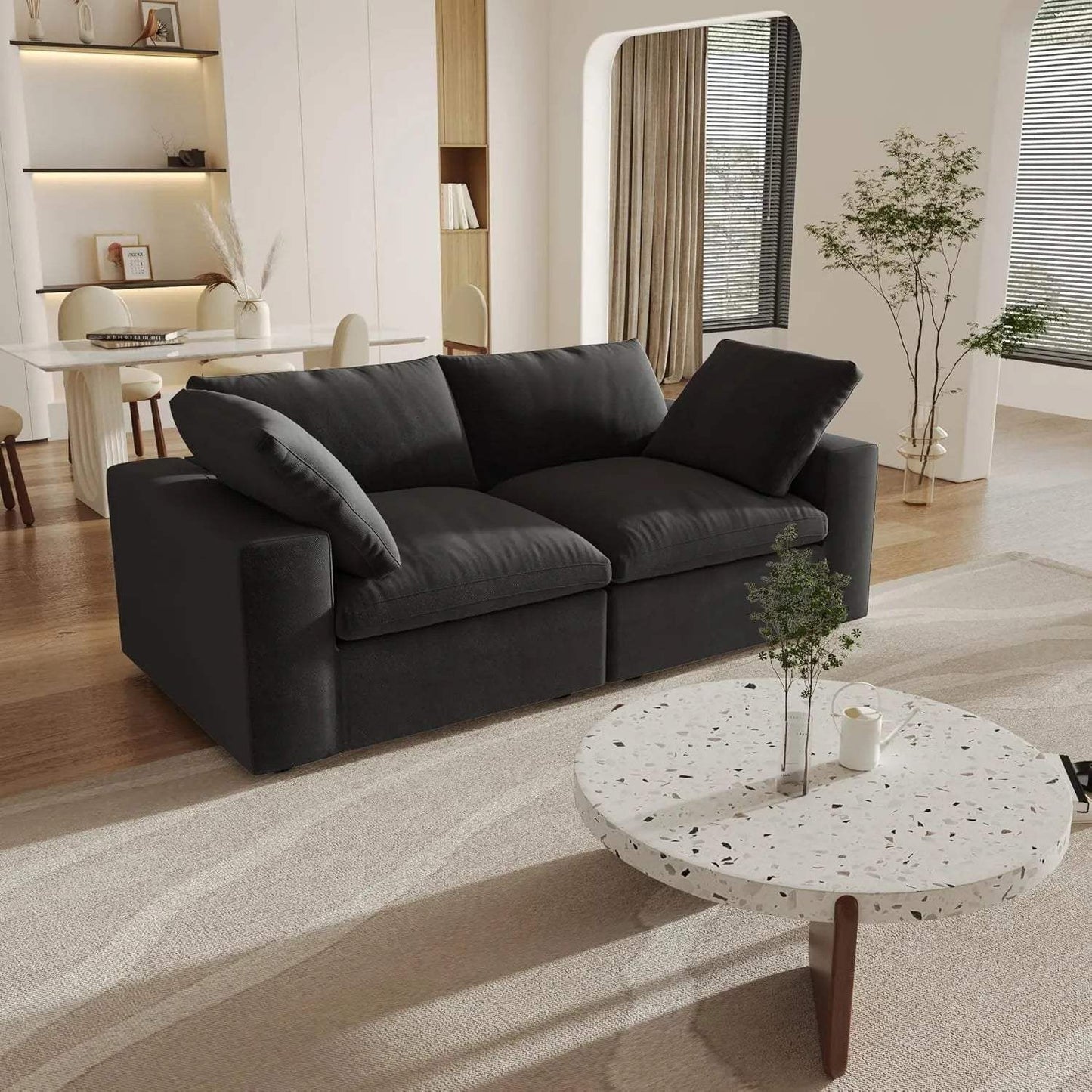 80" Black Linen Blend Modular Loveseat - HomeRoots - Flyclothing LLC