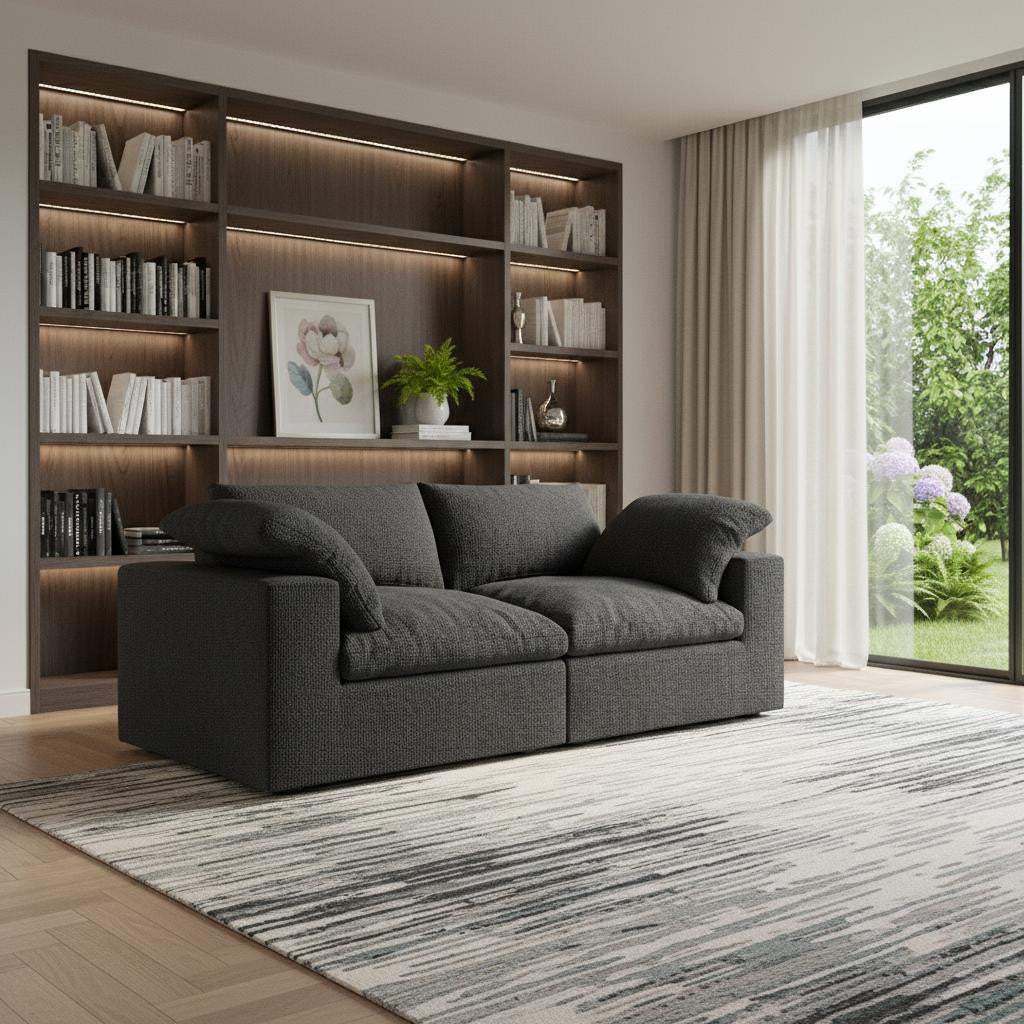 80" Black Linen Blend Modular Loveseat - HomeRoots - Flyclothing LLC