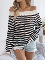 Openwork Striped Off-Shoulder Knit Top - Trendsi - Flyclothing LLC