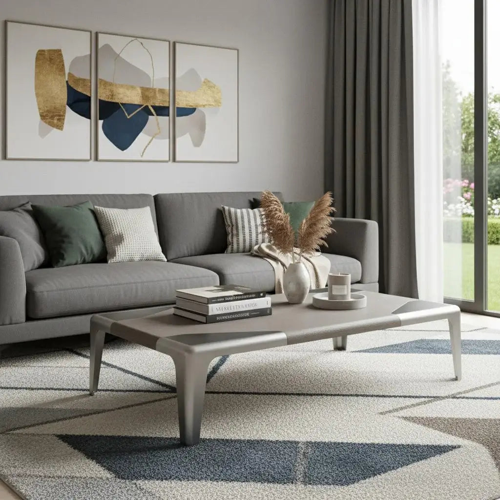 57" Light Gray and Silver Wood and Stainless Steel Coffee Table - Homeroots - Flyclothing LLC
