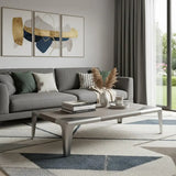 57" Light Gray and Silver Wood and Stainless Steel Coffee Table - Homeroots - Flyclothing LLC