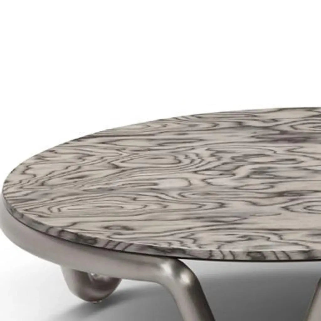 55" Gray and Silver Wood and Stainless Steel Round Coffee Table - Homeroots - Flyclothing LLC