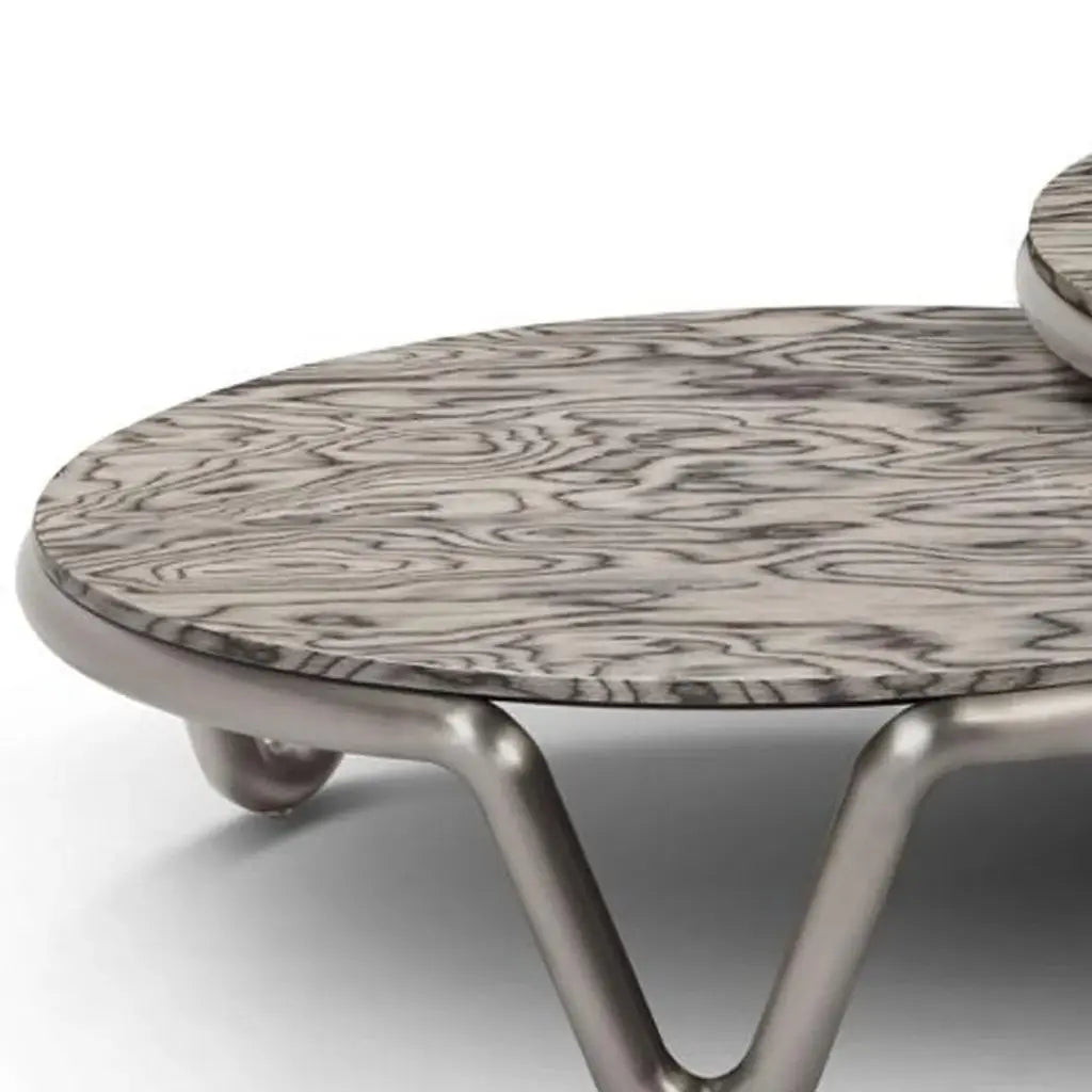 55" Gray and Silver Wood and Stainless Steel Round Coffee Table - Homeroots - Flyclothing LLC