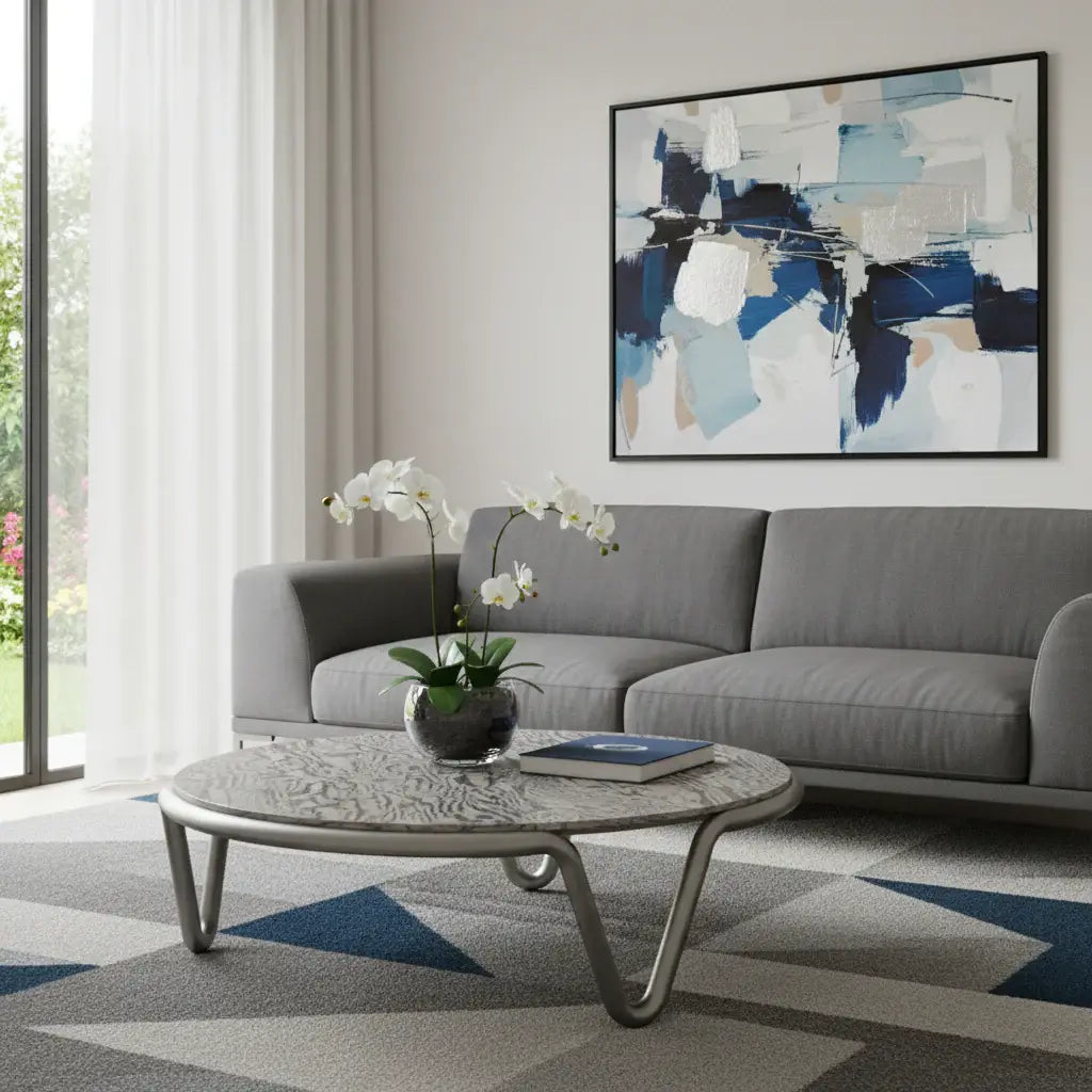 55" Gray and Silver Wood and Stainless Steel Round Coffee Table - Homeroots - Flyclothing LLC