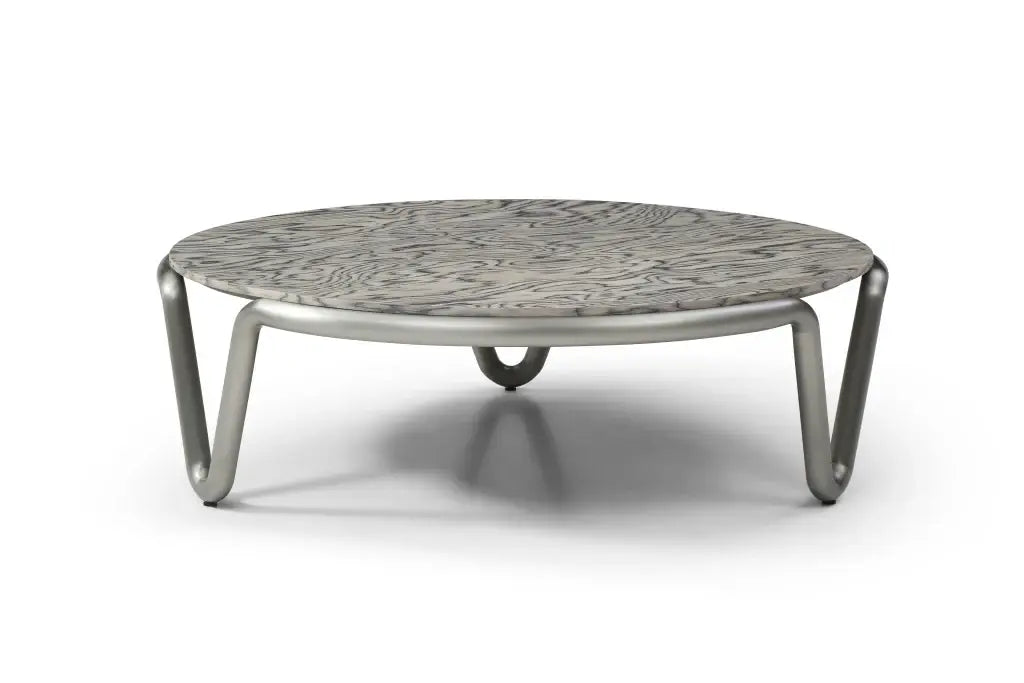 43" Gray and Silver Wood and Stainless Steel Round Coffee Table - Homeroots - Flyclothing LLC