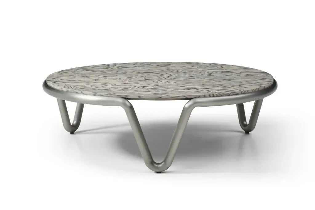 43" Gray and Silver Wood and Stainless Steel Round Coffee Table - Homeroots - Flyclothing LLC