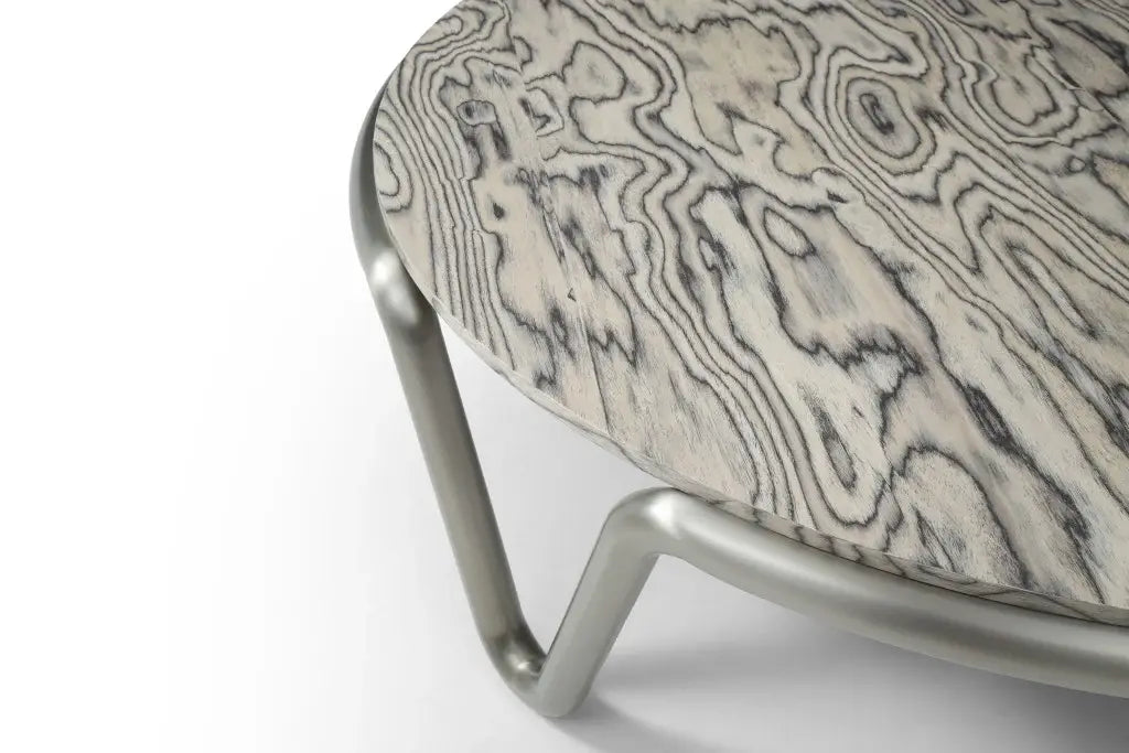 43" Gray and Silver Wood and Stainless Steel Round Coffee Table - Homeroots - Flyclothing LLC