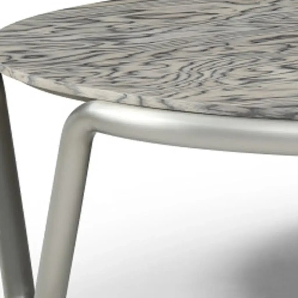 43" Gray and Silver Wood and Stainless Steel Round Coffee Table - Homeroots - Flyclothing LLC