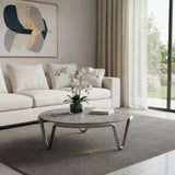 43" Gray and Silver Wood and Stainless Steel Round Coffee Table - Homeroots - Flyclothing LLC