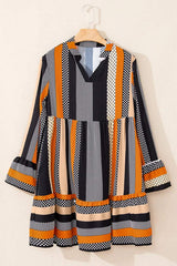 Printed Notched Long Sleeve Mini Dress - Trendsi - Flyclothing LLC