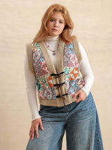 Plus Size Printed Sherpa Vest Coat - Trendsi - Flyclothing LLC