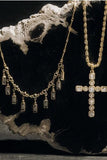 Brass Inlaid Zircon Cross Pendant Necklace - Trendsi