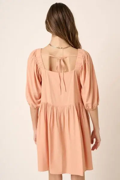 Mittoshop Pintuck Detail Tie Back Mini Dress - Trendsi - Flyclothing LLC