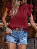 Ruffled Frill Mock Neck Cap Sleeve Blouse - Trendsi - Flyclothing LLC