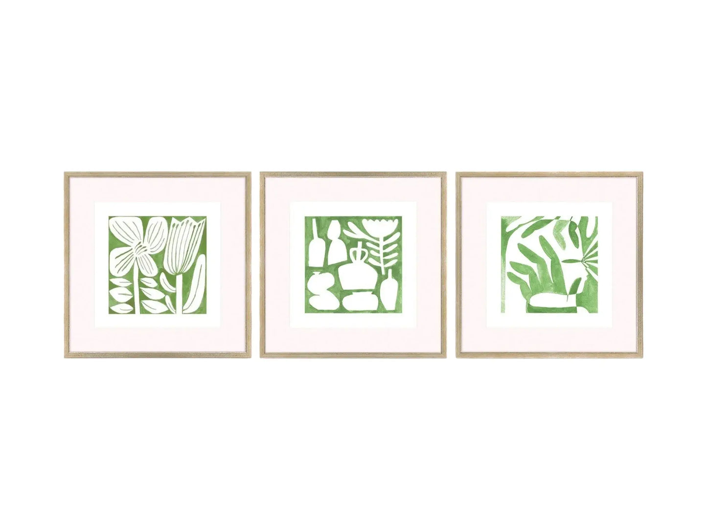 Set Of Three Green Modern Garden Gold Framed Wall Art - Homeroots - Flyclothing LLC