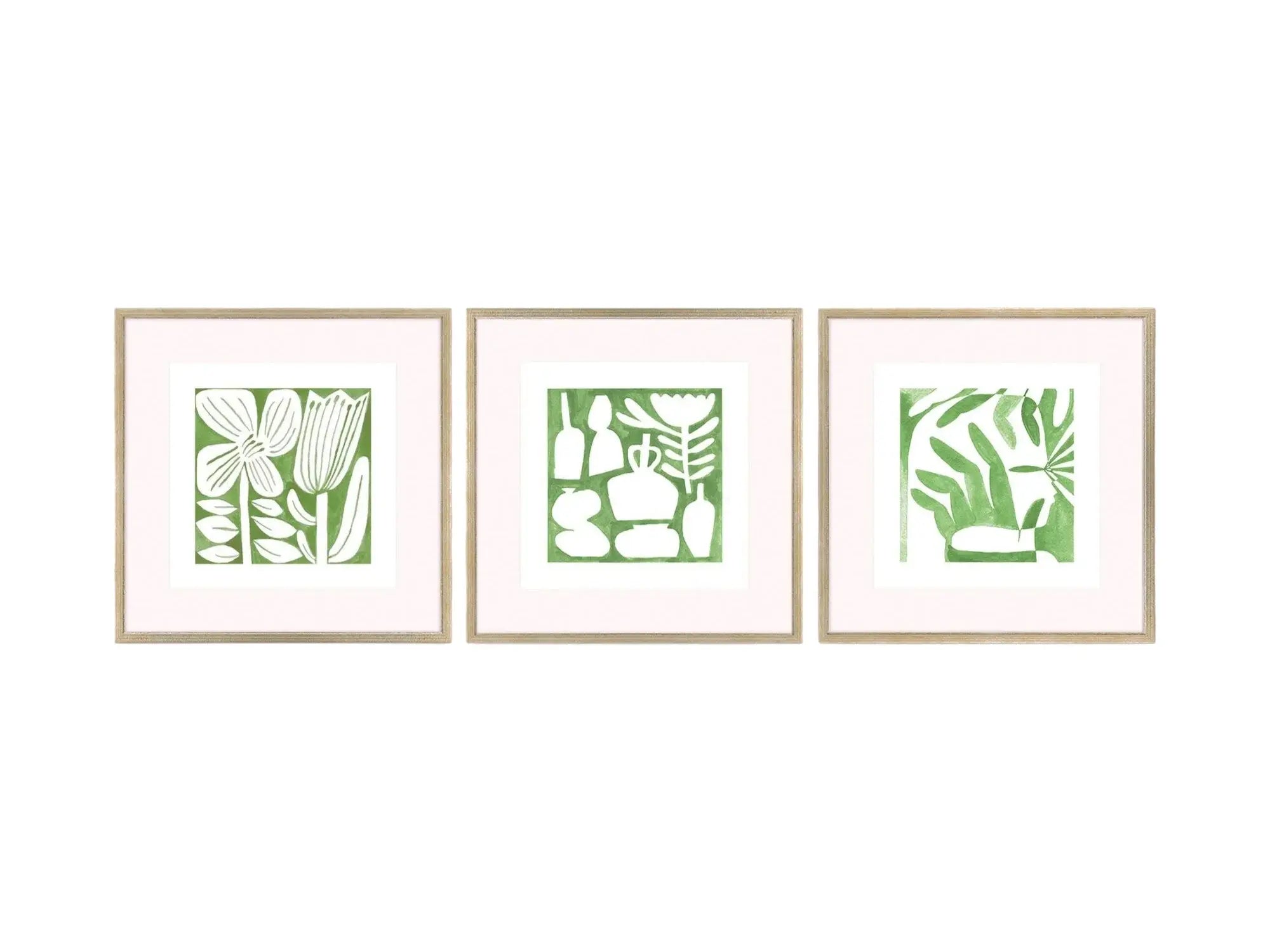 Set Of Three Green Modern Garden Gold Framed Wall Art - Homeroots - Flyclothing LLC
