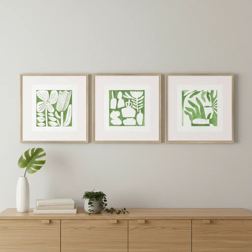 Set Of Three Green Modern Garden Gold Framed Wall Art - Homeroots - Flyclothing LLC