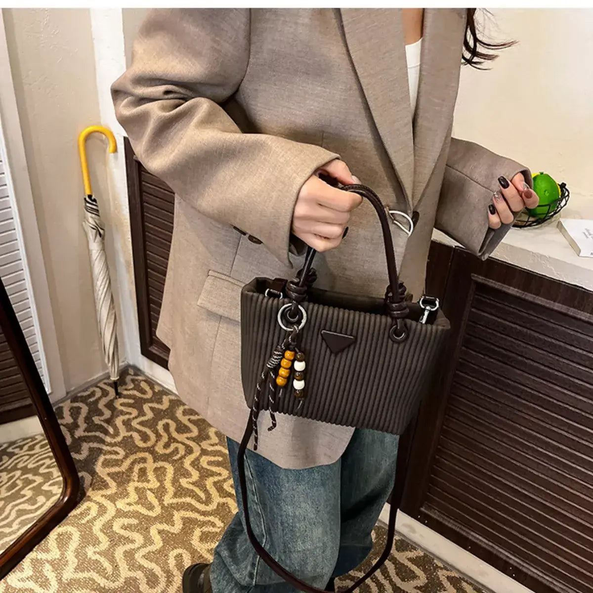 Textured Crossbody Bag with Top Handle - Trendsi - Flyclothing LLC
