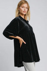 Umgee Full Size Polka Dot Button Up Half Sleeve Shirt - Trendsi - Flyclothing LLC
