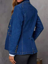 Collared Neck Long Sleeve Denim Jacket - Trendsi - Flyclothing LLC