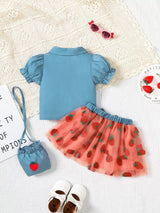 Children's Strawberry Short Sleeve Top and Skirt Set with Bag - Trendsi - Flyclothing LLC