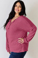 Basic Bae Full Size Ribbed Half Button Long Sleeve T-Shirt - ShopBasicbae - Flyclothing LLC