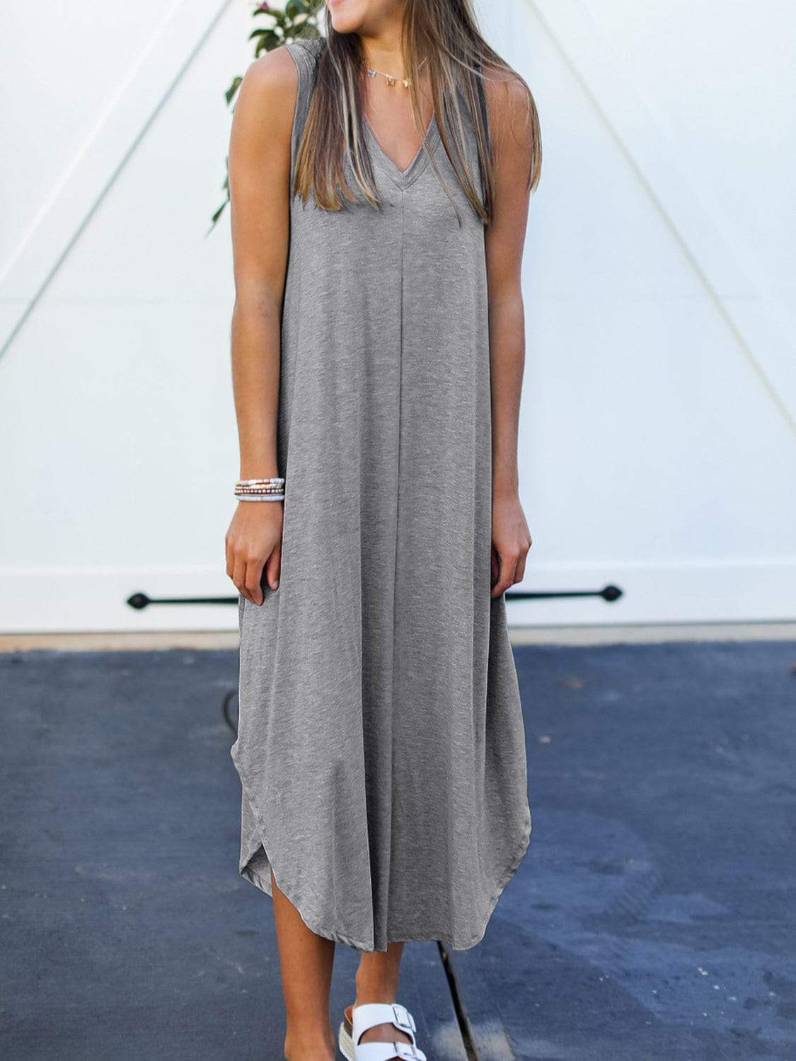 Full Size V-Neck Midi Tank Dress - Trendsi - Flyclothing LLC