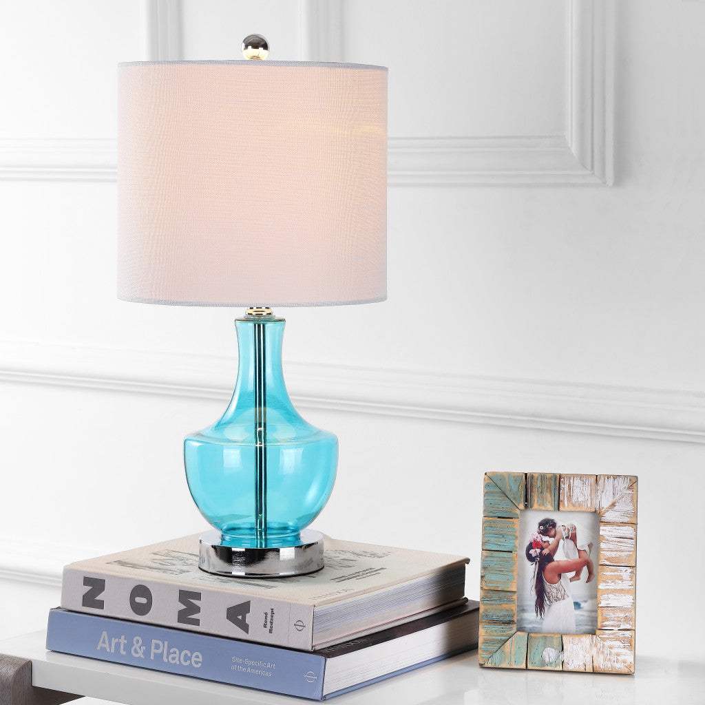 20" Turquoise And Silver Glass Gourd Table Lamp With Drum Shade - HomeRoots - Flyclothing LLC