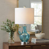 20" Turquoise And Silver Glass Gourd Table Lamp With Drum Shade - HomeRoots - Flyclothing LLC