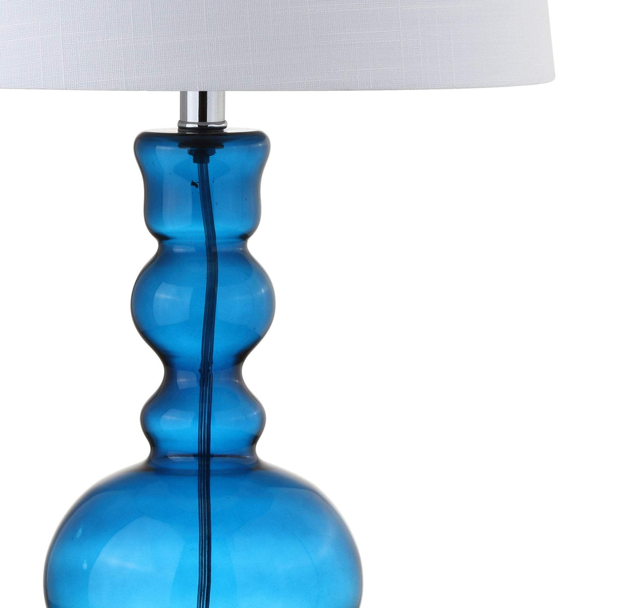Set of Two 29" Blue Curved Body Glass Table Lamps With Drum Shades - HomeRoots - Flyclothing LLC