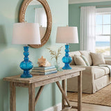 Set of Two 29" Blue Curved Body Glass Table Lamps With Drum Shades - HomeRoots - Flyclothing LLC