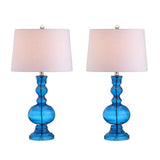 Set of Two 29" Blue Curved Body Glass Table Lamps With Drum Shades - HomeRoots - Flyclothing LLC