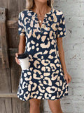 Printed Notched Short Sleeve Mini Dress - Trendsi - Flyclothing LLC