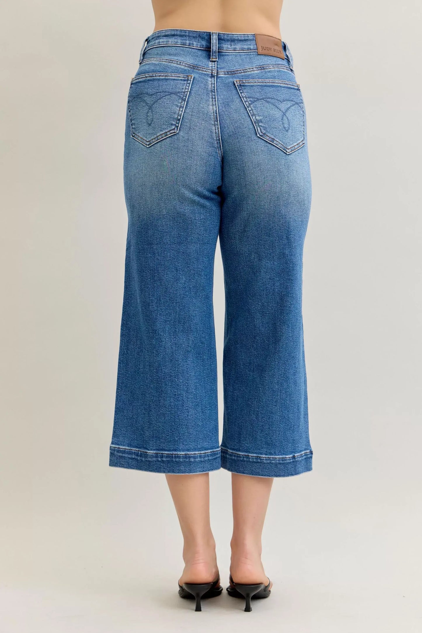 Judy Blue Mid Rise Crop Wide Leg Jeans - Trendsi - Flyclothing LLC