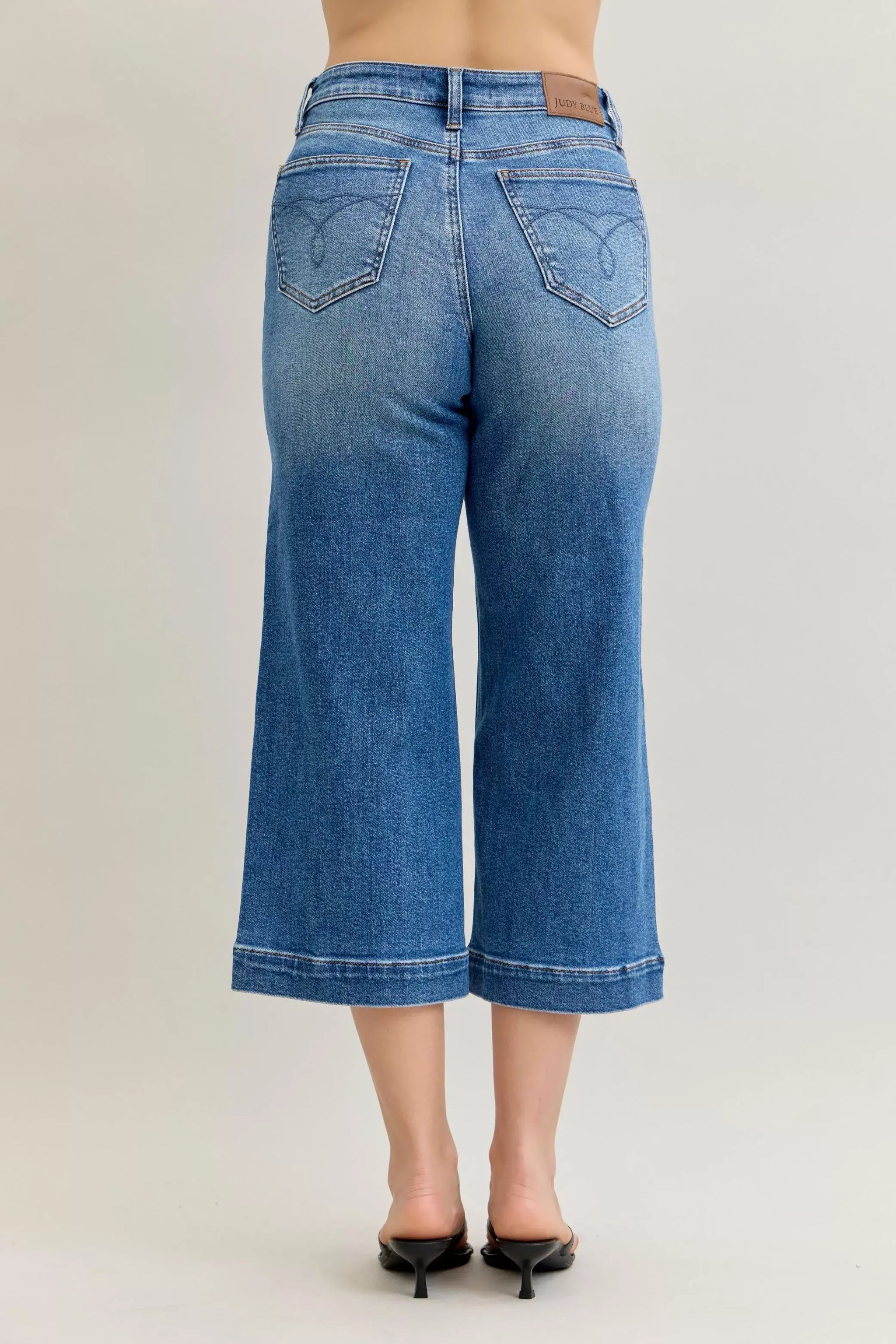 Judy Blue Mid Rise Crop Wide Leg Jeans - Trendsi - Flyclothing LLC