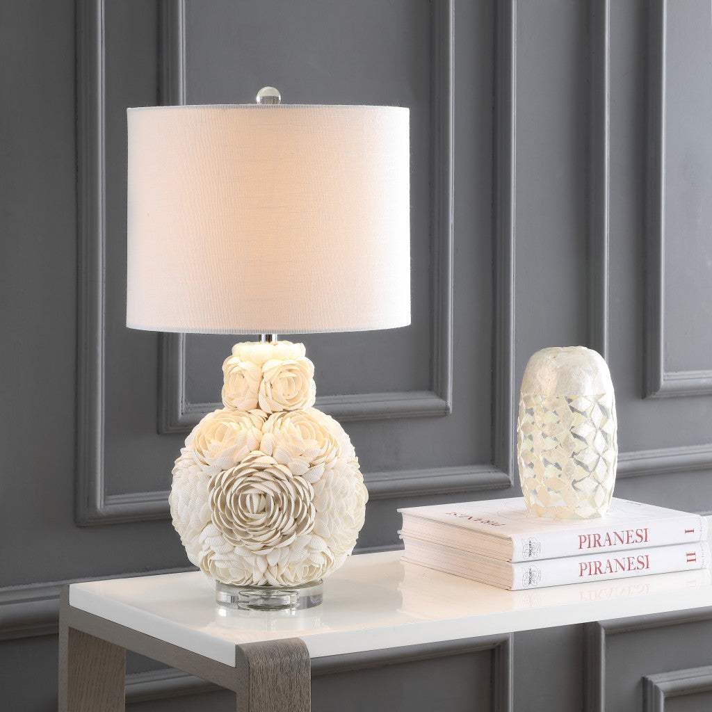 24" Off White Seashell Table Lamp With White Drum Shade - HomeRoots - Flyclothing LLC