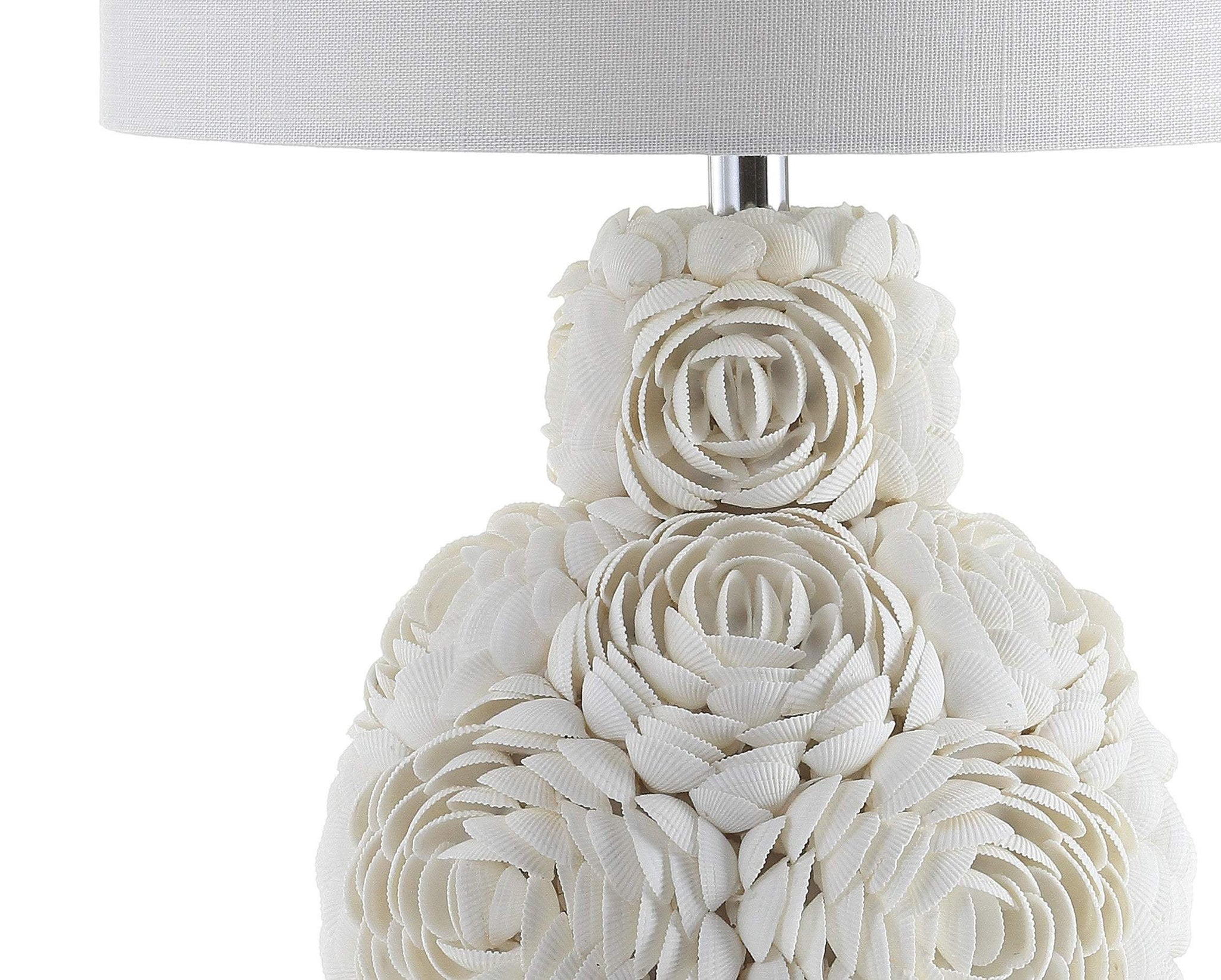 24" Off White Seashell Table Lamp With White Drum Shade - HomeRoots - Flyclothing LLC