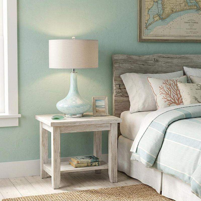 29" Light Blue And Clear Teardrop Glass Table Lamp With Drum Shade - HomeRoots - Flyclothing LLC