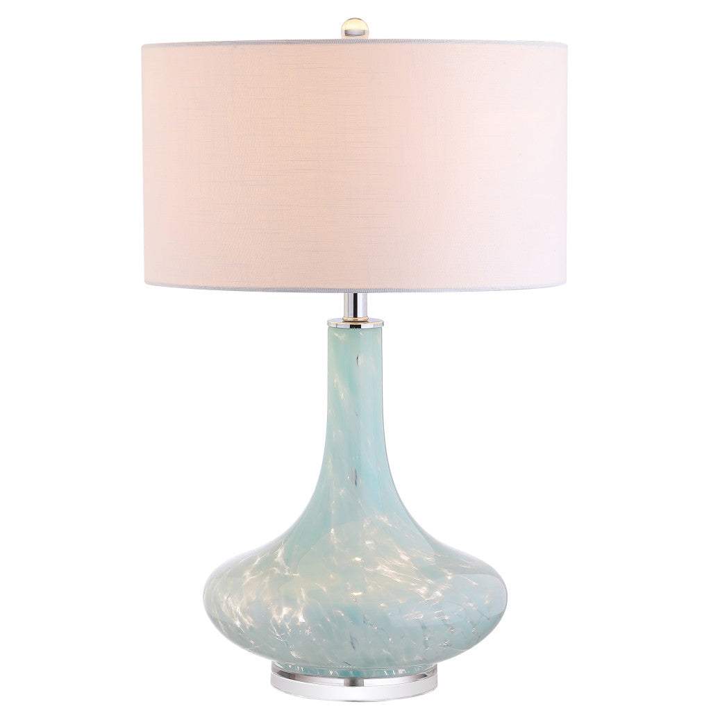 29" Light Blue And Clear Teardrop Glass Table Lamp With Drum Shade - HomeRoots - Flyclothing LLC