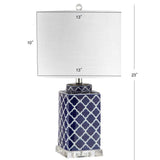 23" Clear Navy Blue And White Geometric Table Lamp With Drum Shade - HomeRoots - Flyclothing LLC