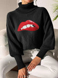 Lip Turtleneck Long Sleeve Sweater - Trendsi - Flyclothing LLC
