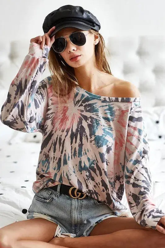 BiBi Tie Dye Terry Knit Terry Top - Trendsi - Flyclothing LLC