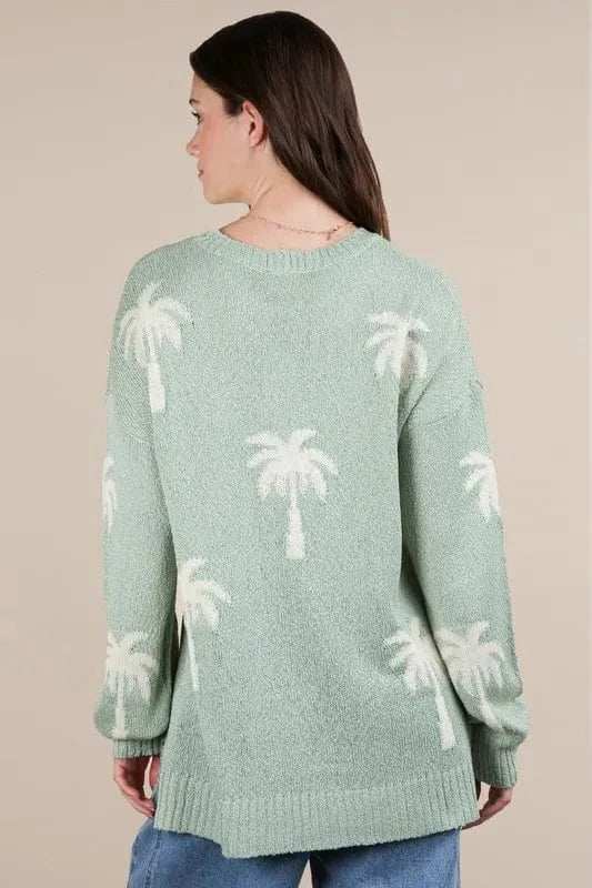 VERY J Palm Tree Graphic Oversized Knit Sweater - Trendsi - Flyclothing LLC
