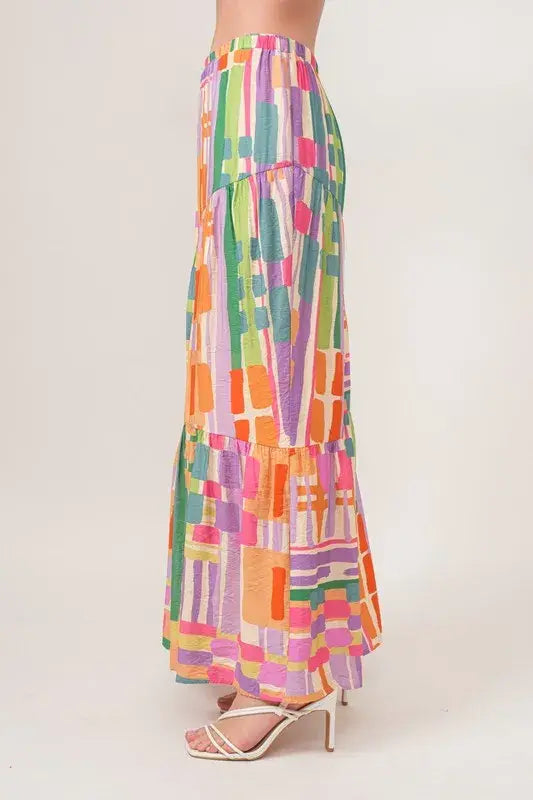 And The Why Asymmetric Geo Printed Tiered Maxi Skirt - Trendsi - Flyclothing LLC