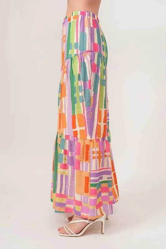 And The Why Asymmetric Geo Printed Tiered Maxi Skirt - Trendsi - Flyclothing LLC