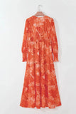 Smocked Printed V-Neck Long Sleeve Dress - Trendsi